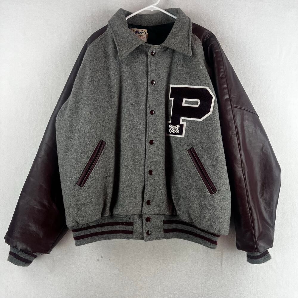 Vintage Neff Varsity Men’s Wool/Leather Jacket SZ 3XL Gray/Maroon Quilted Lining
